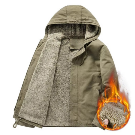 Men's insulated cotton padded hooded jacket relaxed fit with warm fleece lining for winter