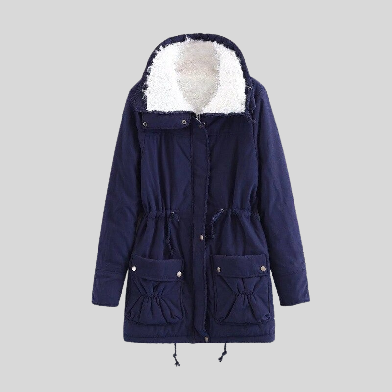 Women's relaxed fit fleece parka jacket hooded thigh-length coat soft warm casual winter style