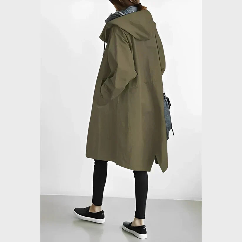 Blesyn long hooded windbreaker, windproof sustainable outerwear with streamlined contemporary fit