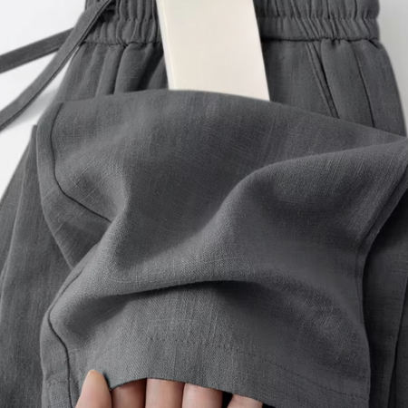 Men's beige cotton linen straight fit wide leg pants lightweight breathable everyday comfort