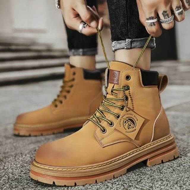 Men's Achilles brown leather outdoor boots urban style durable all-weather work and adventure footwear
