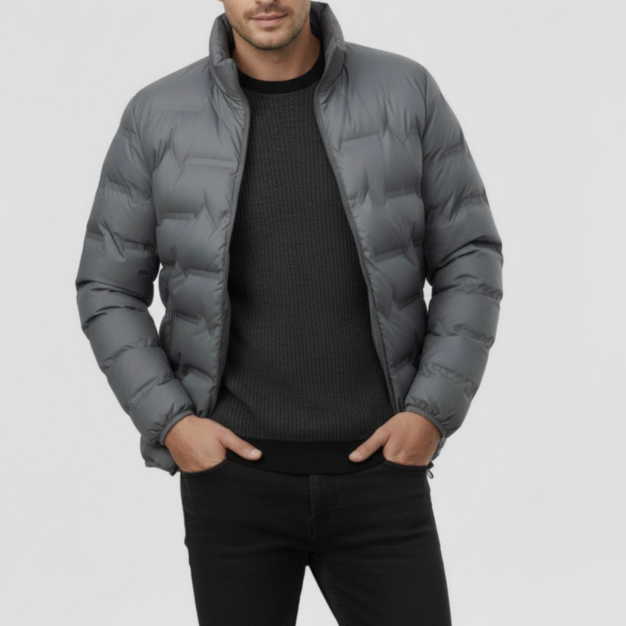 Men's navy quilted lightweight puffer jacket modern regular fit city-ready winter coat