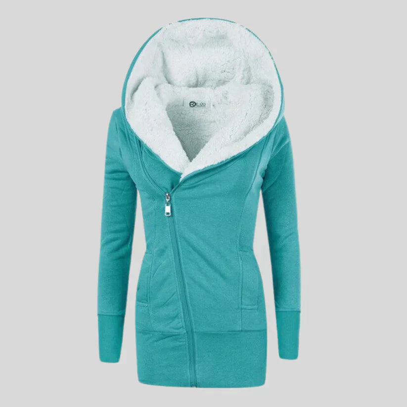 Women's hooded fleece cardigan in casual sporty cut with soft warmth and relaxed silhouette
