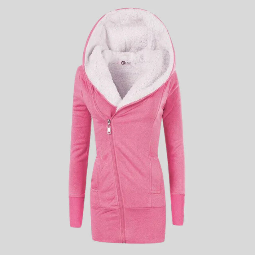Women's hooded fleece cardigan in casual sporty cut with soft warming fabric and relaxed silhouette