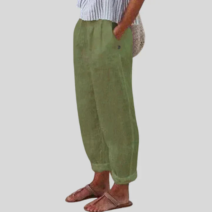 Men's beige linen trousers relaxed straight cut breathable lightweight fabric everyday casual wear