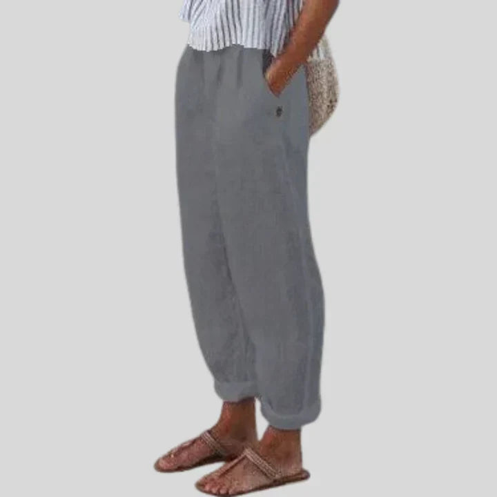Men's beige linen trousers relaxed straight-cut breathable fabric for warm weather everyday wear