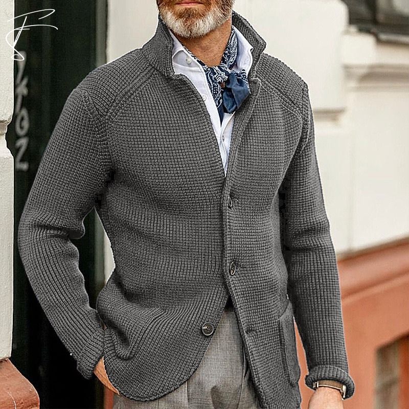 Men's structured cotton cardigan smart casual all-season soft knit versatile layering piece