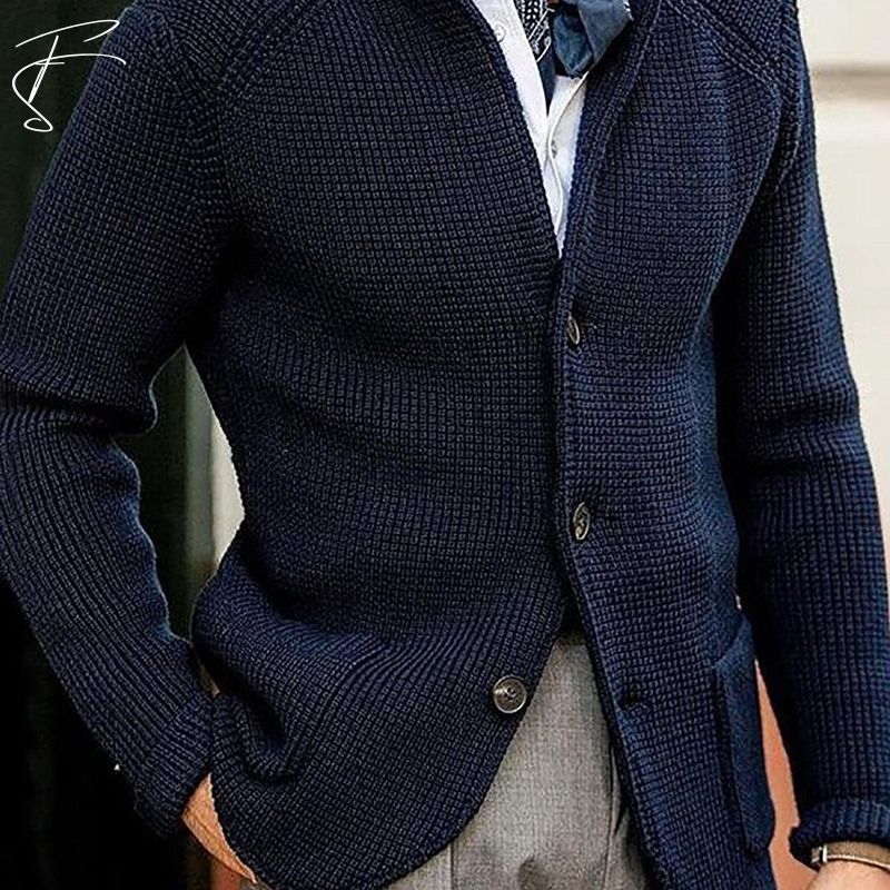 Men's structured cotton cardigan smart casual all-season layer with polished silhouette