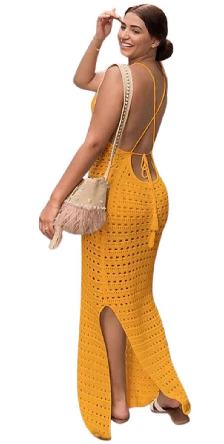White crochet bikini cover-up dress, breezy open-knit texture, body-conscious vacation silhouette