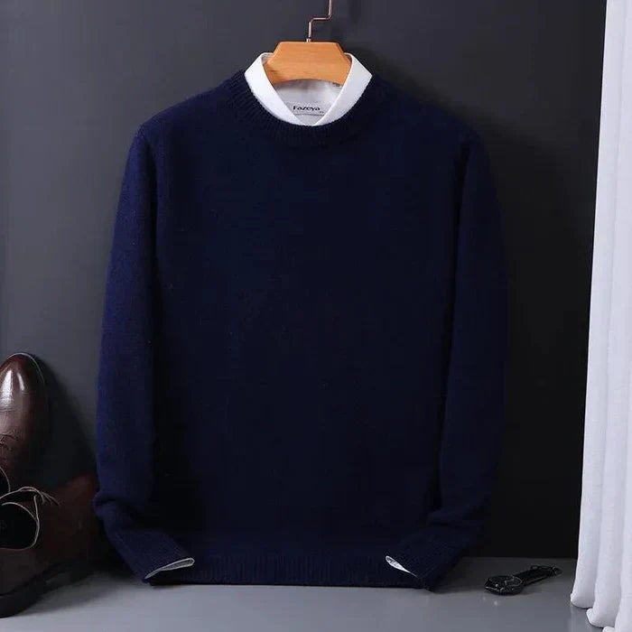Men's classic crew neck knit sweater casual smart style with ribbed cuffs versatile everyday staple