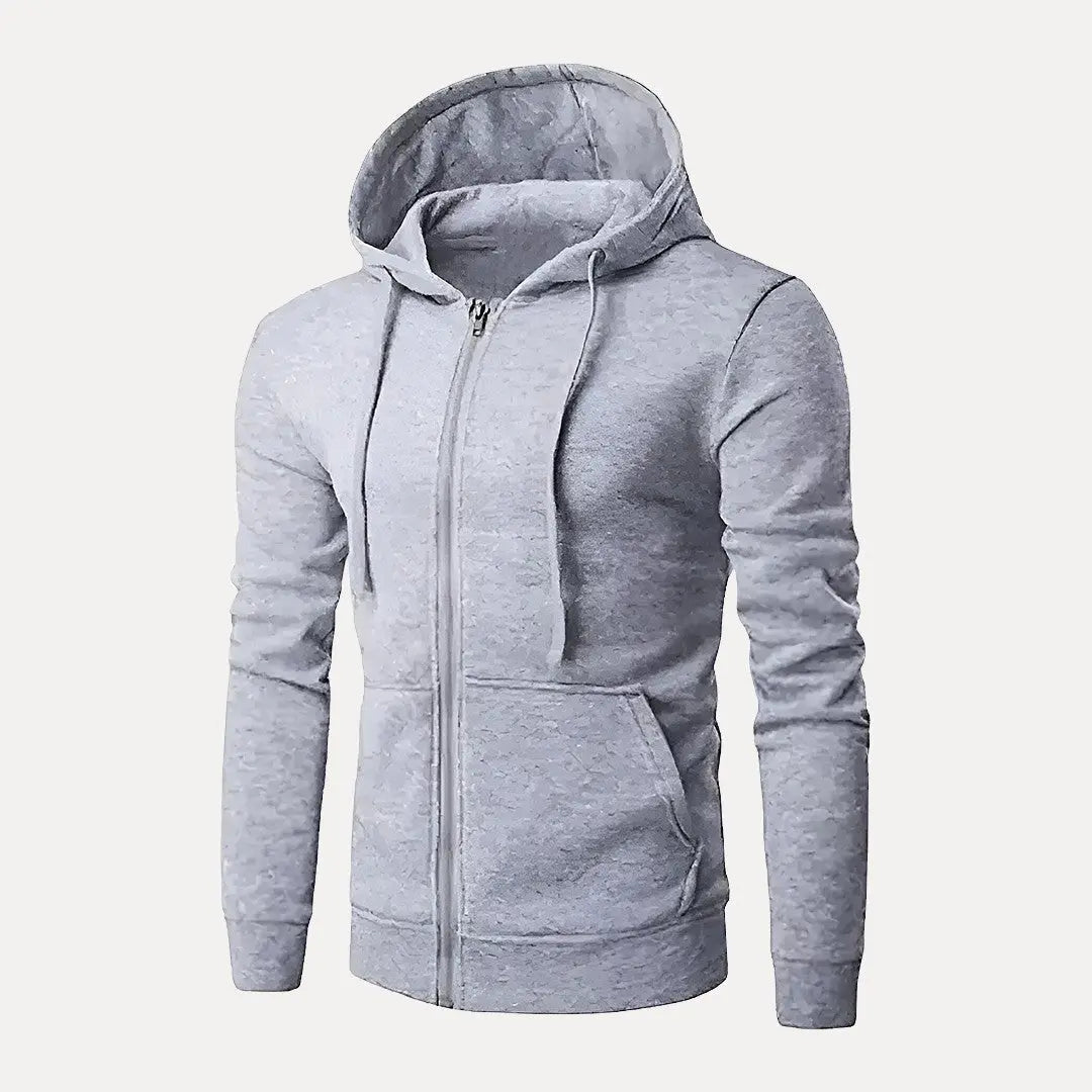 Unisex full-zip drawstring hoodie in soft fabric, urban casual style for everyday city wear