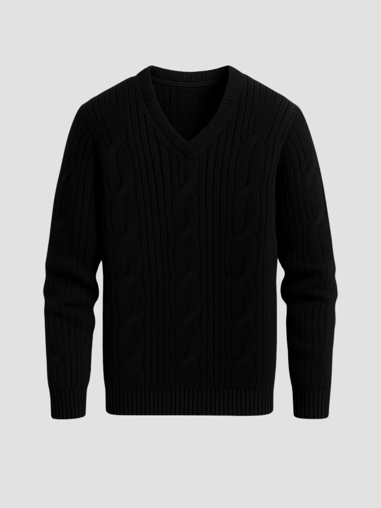 Cream cable knit V-neck sweater with contrast piping, preppy style perfect for casual layering