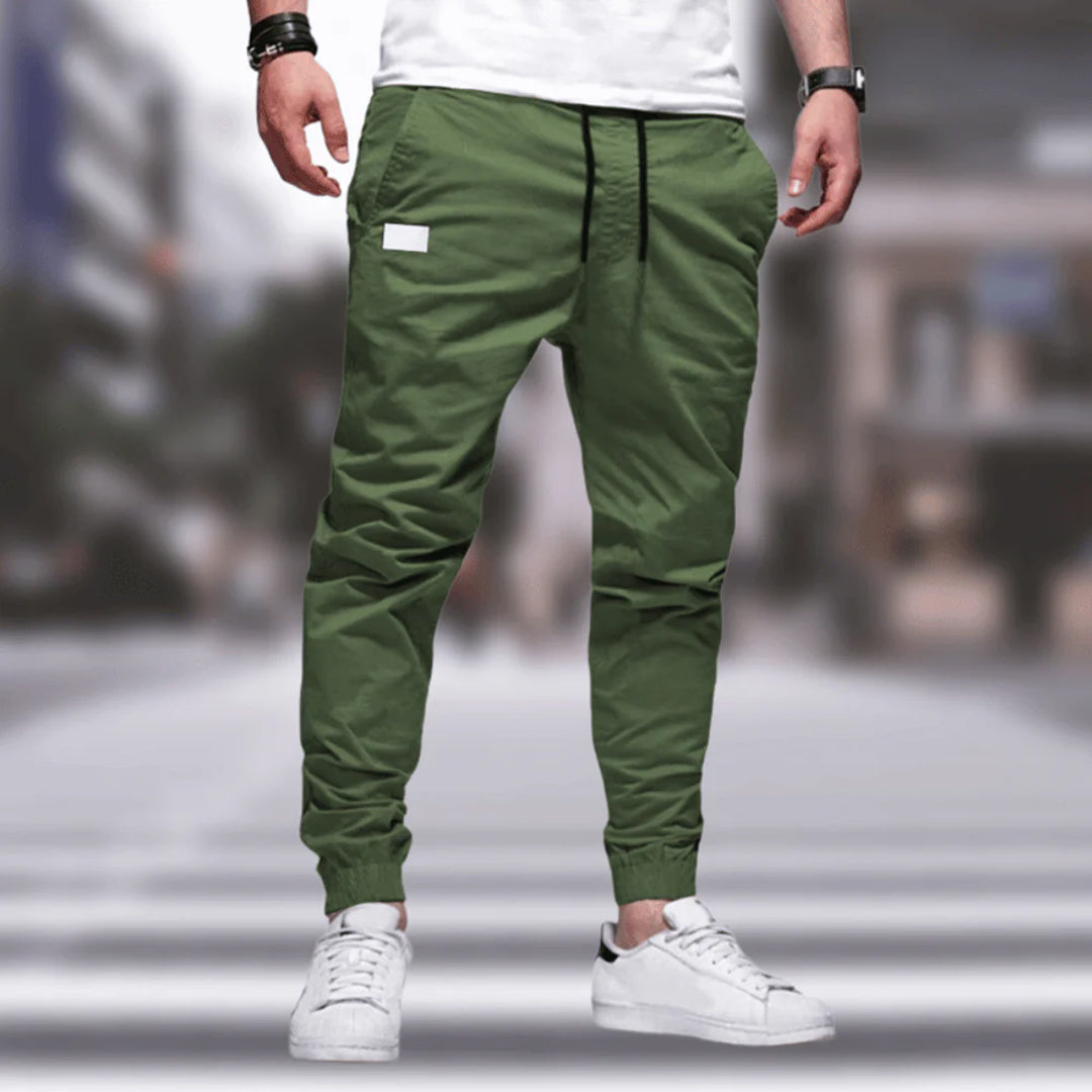 Men's olive cargo pants relaxed fit tapered leg adjustable waist casual everyday comfort