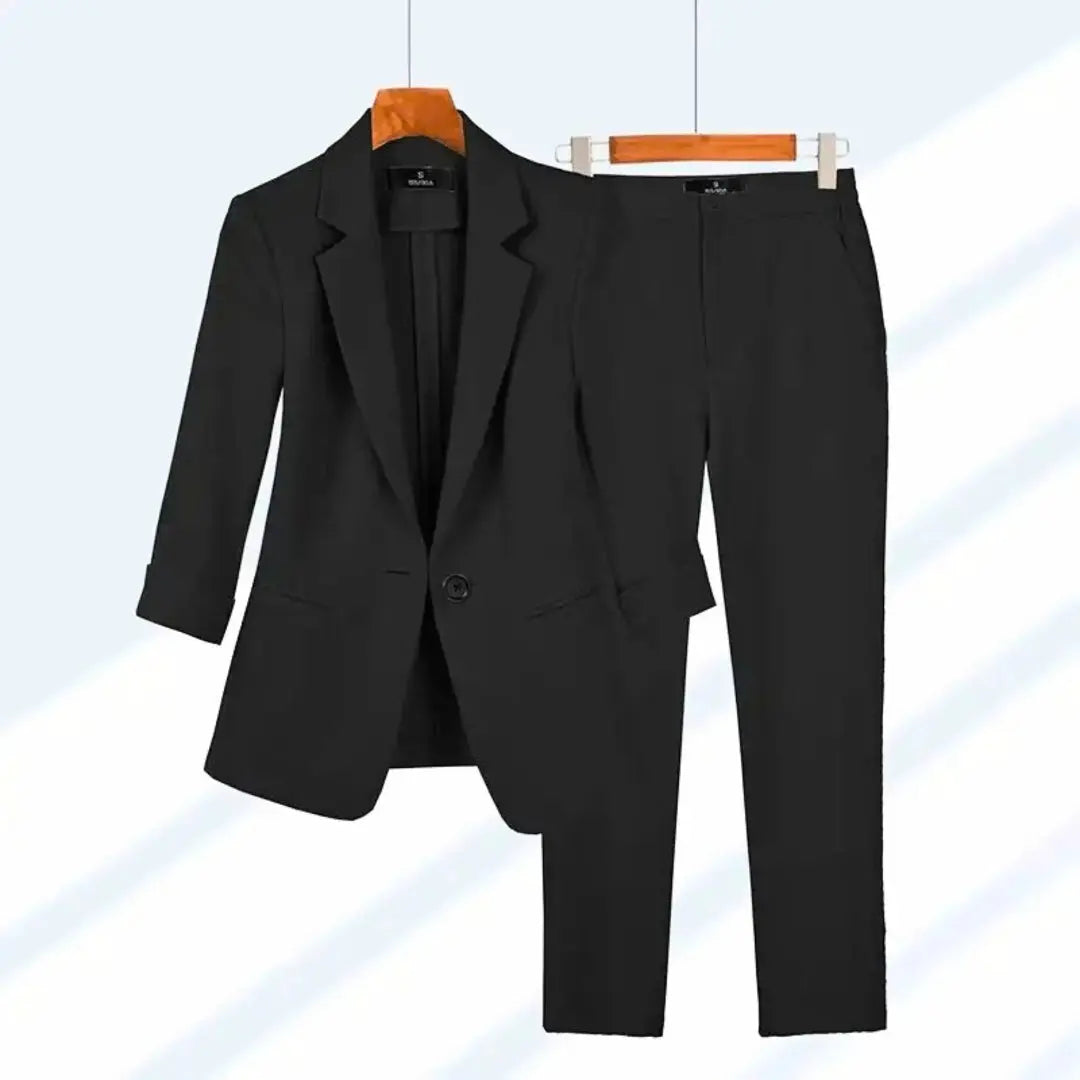 Women's classic tailored suit set slim-fit blazer and trousers professional two-piece ensemble