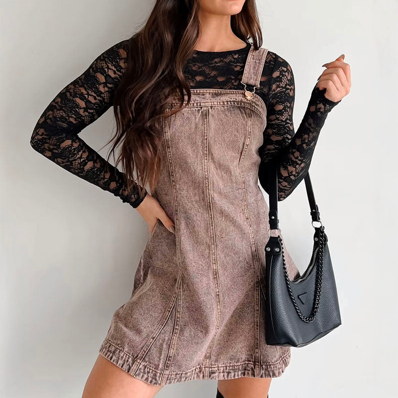 Urbann-Vibe Valentina Rossi vintage-wash denim A-line dress with cinched waist for women
