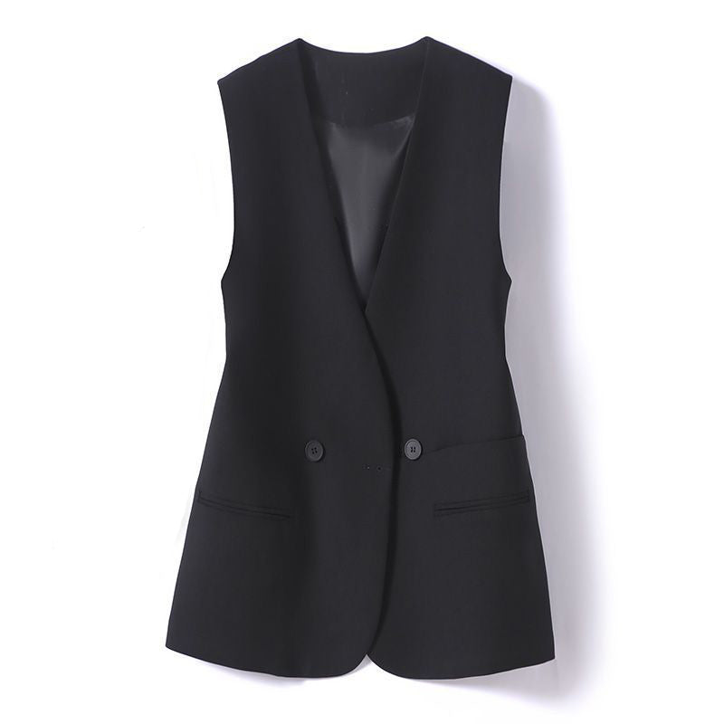 Ivory knit professional vest with 2-button closure, refined slim fit for executive women's workwear