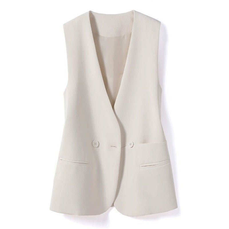 Black professional vest women elegant 2-button closure knit cotton-poly blend refined executive style