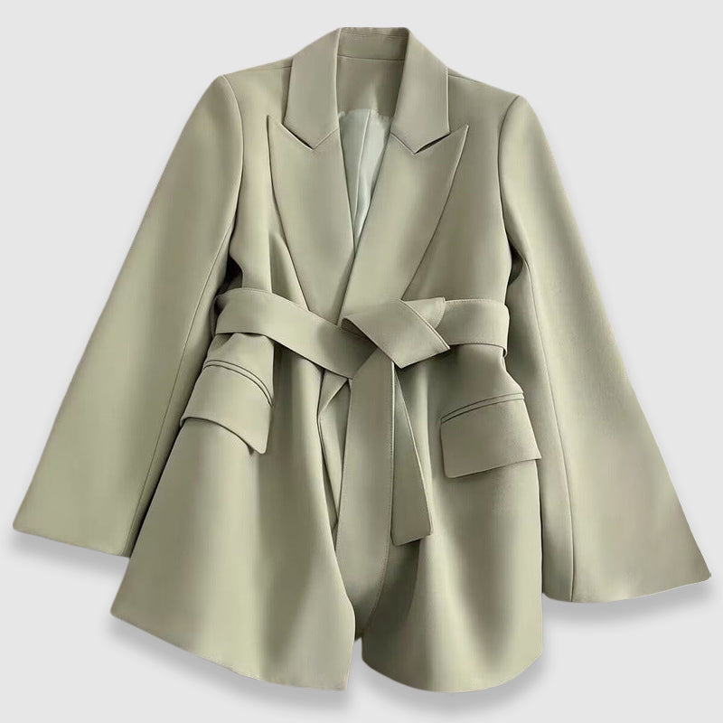 Valentina Rossi belted tailored blazer polyester blend lapel collar elegant professional wear