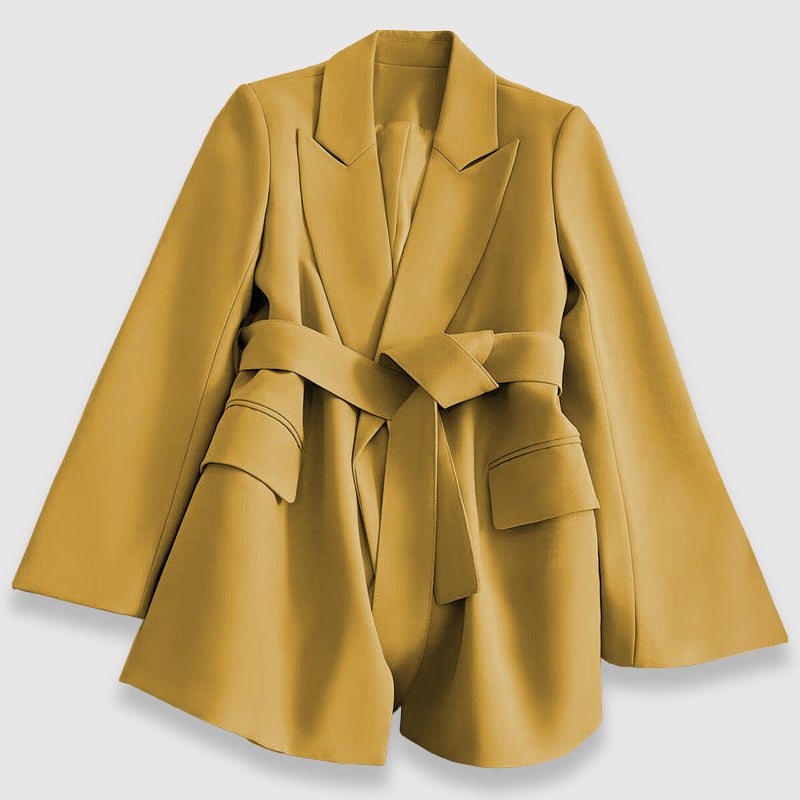 Valentina Rossi belted tailored blazer polyester blend lapel collar professional chic design
