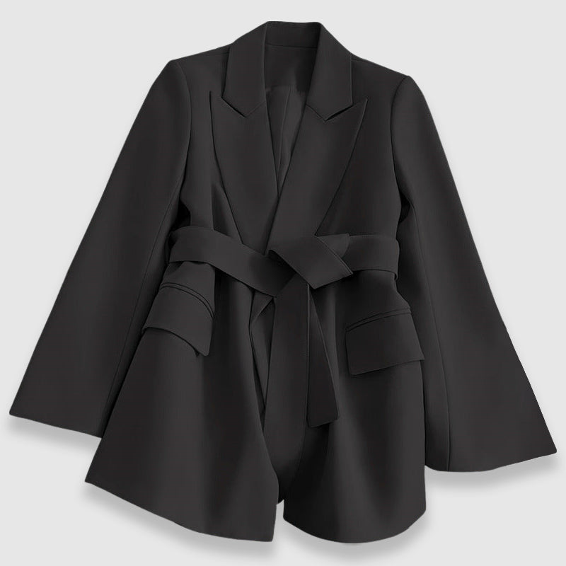 Valentina Rossi belted tailored blazer polyester blend lapel collar professional chic design