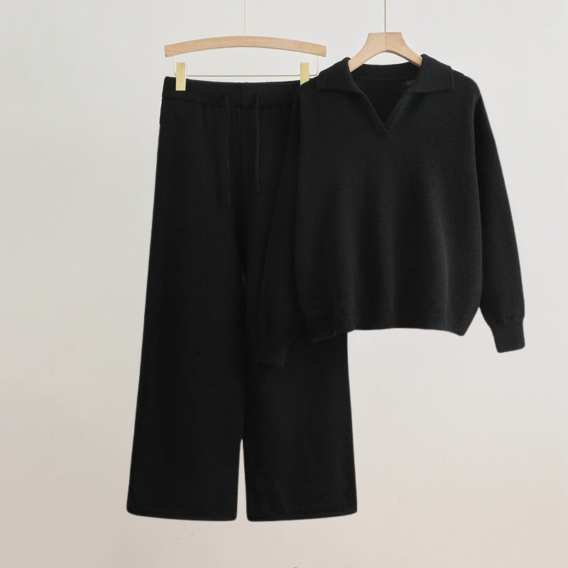 Dahlia two-piece set relaxed fit long sleeve sweater and wide leg pants solid color coordinated loungewear