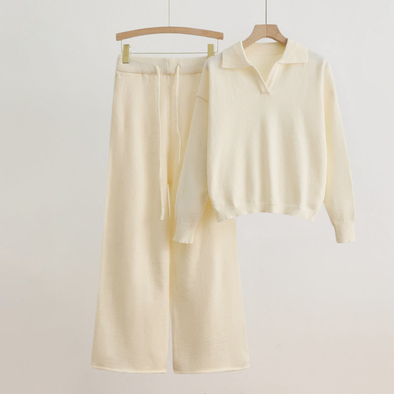 Dahlia two-piece set relaxed fit long sleeve sweater and wide leg pants solid color coordinated