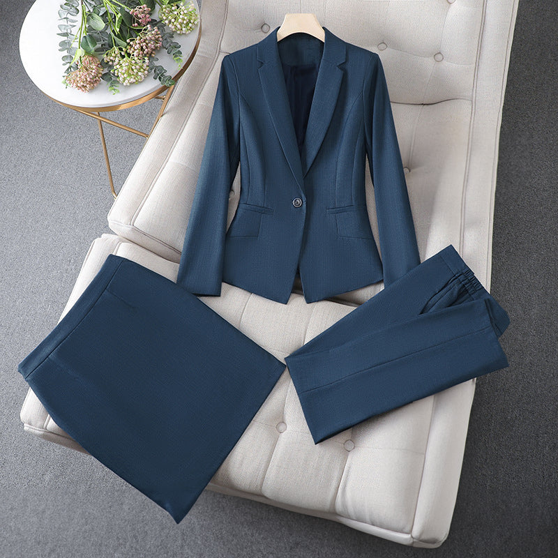 Valentina Rossi black 3-piece tailored blazer skirt pencil pants set professional women formal