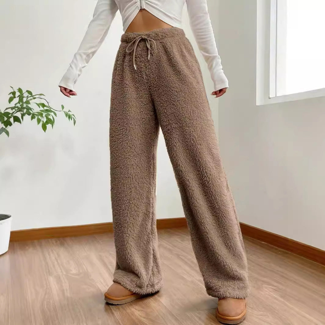 Fluffy faux fur wide-leg lounge pants in plush fleece ultra-soft warm women's loungewear