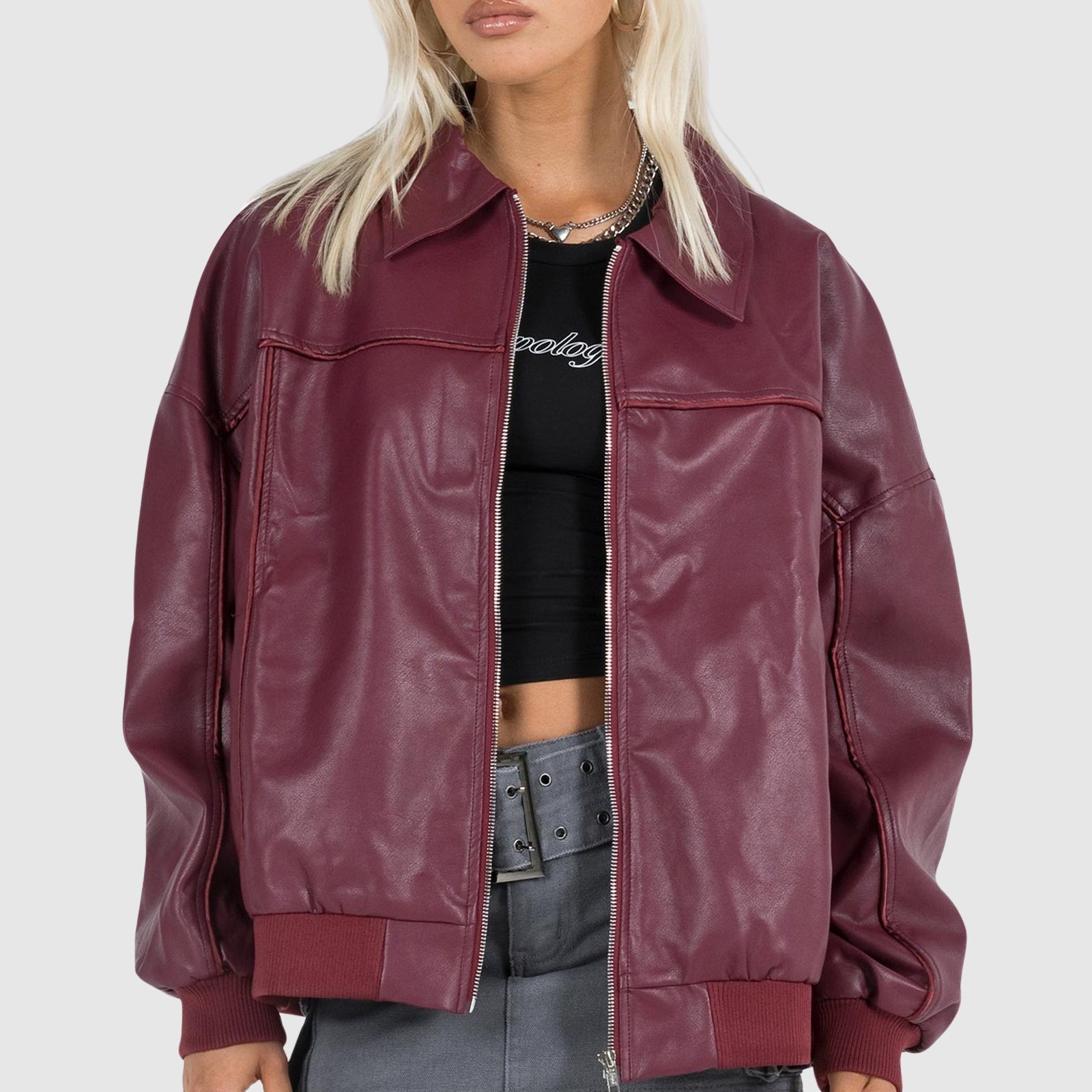 Valentina Rossi black vegan suede zip-up punk jacket with classic polo collar retro 70s style