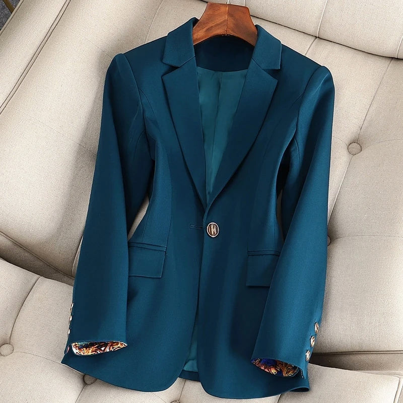 Women's ivory classic blazer lightweight cotton blend single-button closure refined silhouette desk-to-dinner
