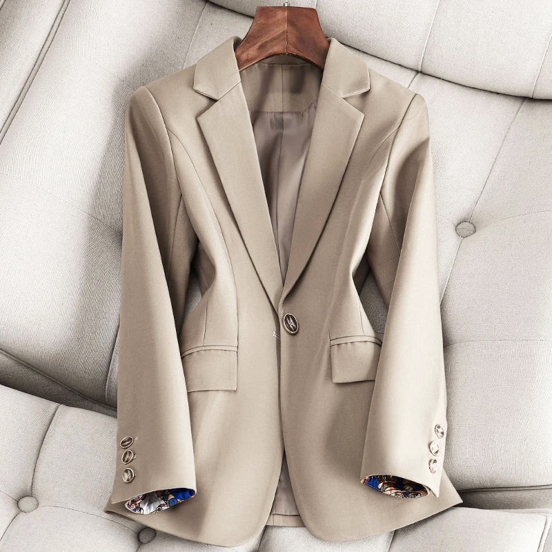 Women's classic blazer lightweight cotton blend single-button closure refined silhouette desk-to-dinner style
