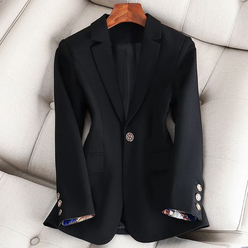 Women's classic blazer lightweight cotton blend single-button closure polished desk-to-dinner silhouette