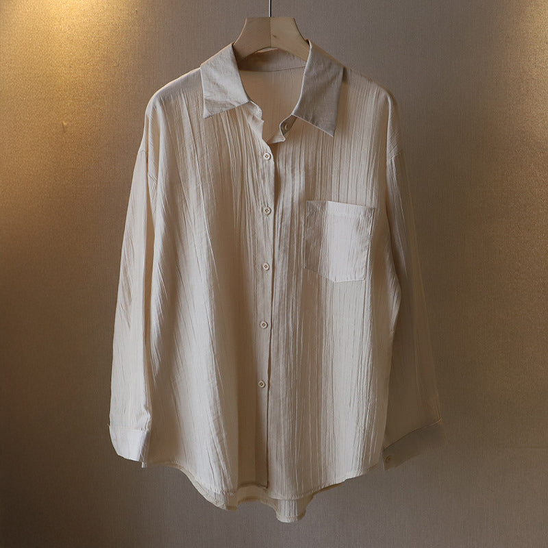 Women's semi-sheer ultra-light relaxed fit white blouse Valentina Rossi Rocroi breathable polyester