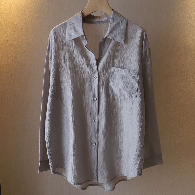 Women's semi-sheer ultra-light relaxed fit blouse by Valentina Rossi, breathable polyester wardrobe essential