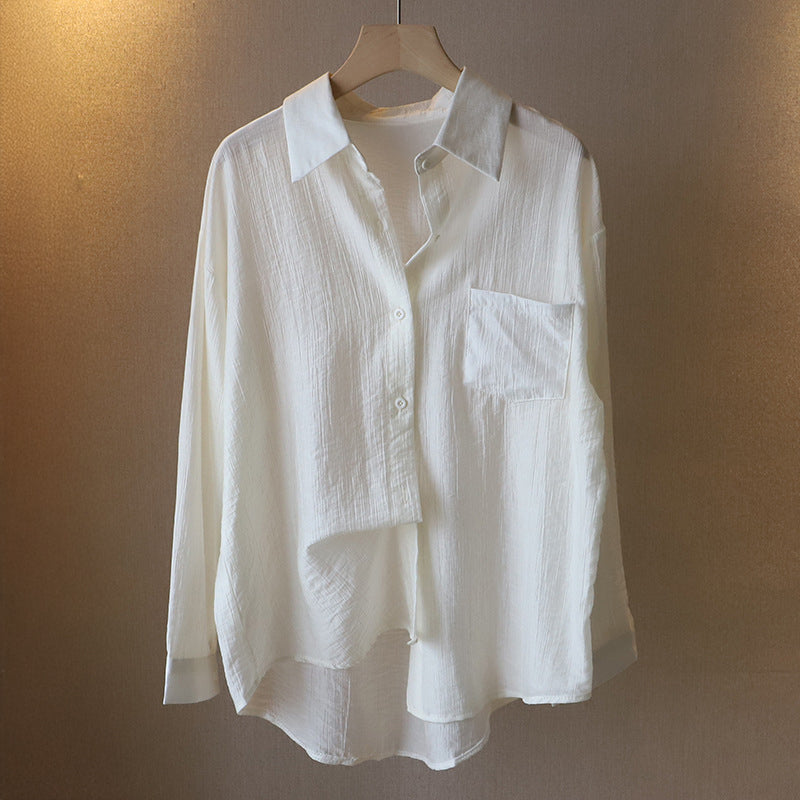 Women's semi-sheer ultra-light white relaxed fit blouse with breathable fabric by Valentina Rossi