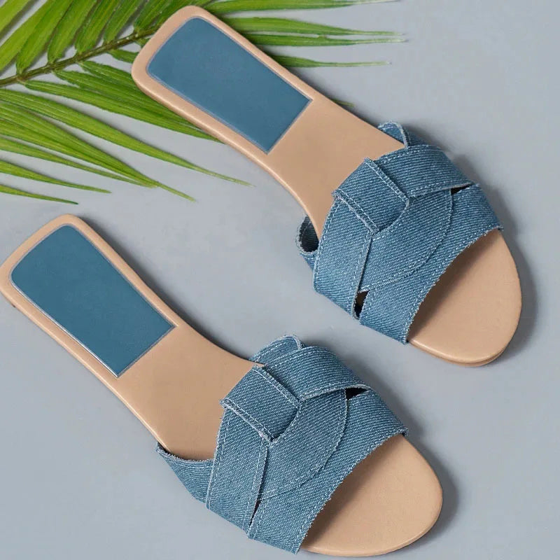 Women's flat PU leather slip-on slippers sleek minimalist silhouette for everyday summer style