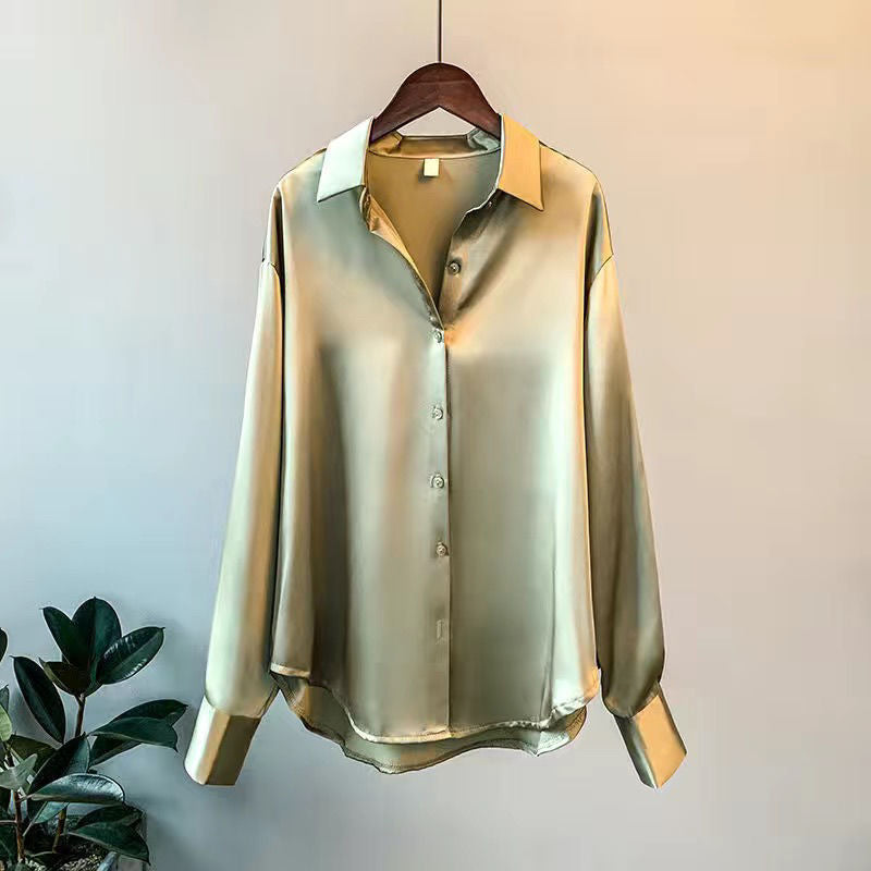 Women's ivory silk blouse elegant slim-fit office-ready top with ultra-soft breathable luxury fabric