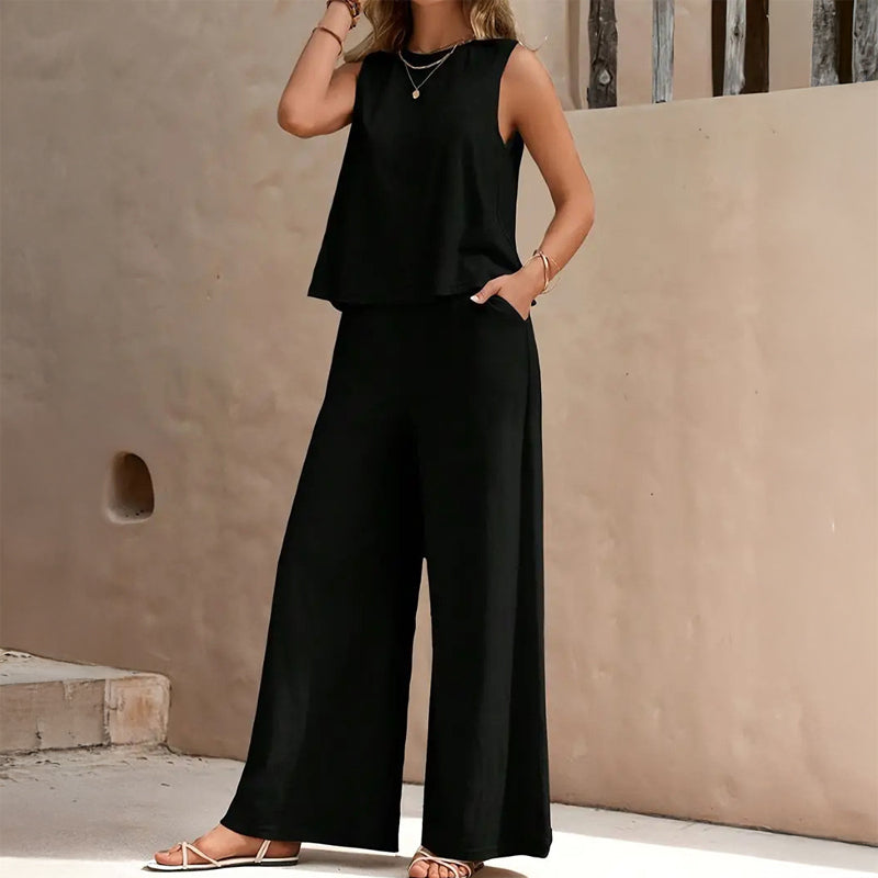 Valentina Rossi Solza bold two-piece set sleeveless top wide-leg trousers breathable cotton relaxed fit