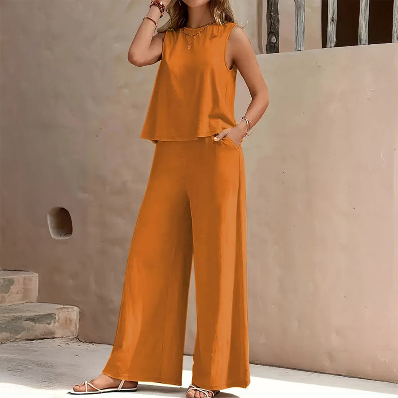 Valentina Rossi Solza bold two-piece set sleeveless top wide-leg trousers breathable cotton relaxed fit