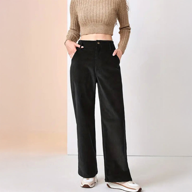 Valentina Rossi camel corduroy wide-leg pants high-waisted pleated fine-rib tailored silhouette