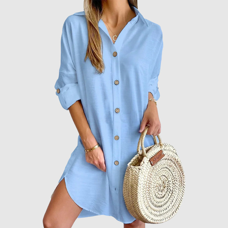 Valentina Rossi lightweight mini shirt dress relaxed fit curved hem button-down collar women