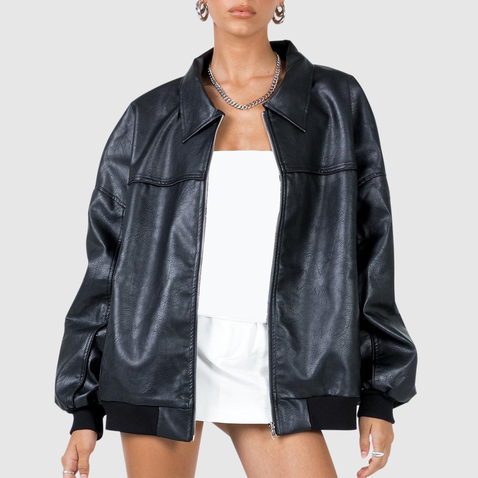 Valentina Rossi black vegan suede zip-up jacket with classic polo collar retro 70s punk style