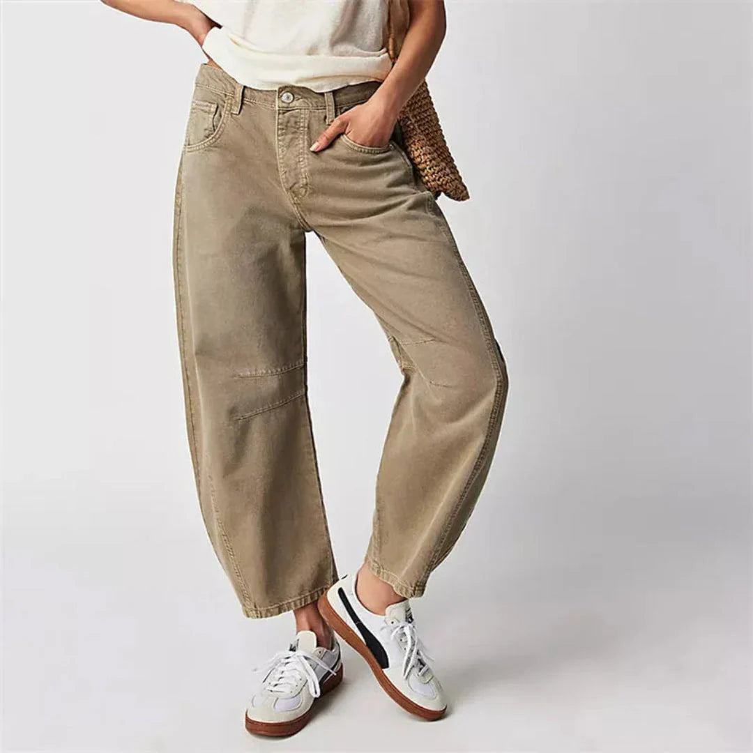 Women's mid-rise barrel jeans vintage wash relaxed denim with retro-inspired barrel-leg silhouette