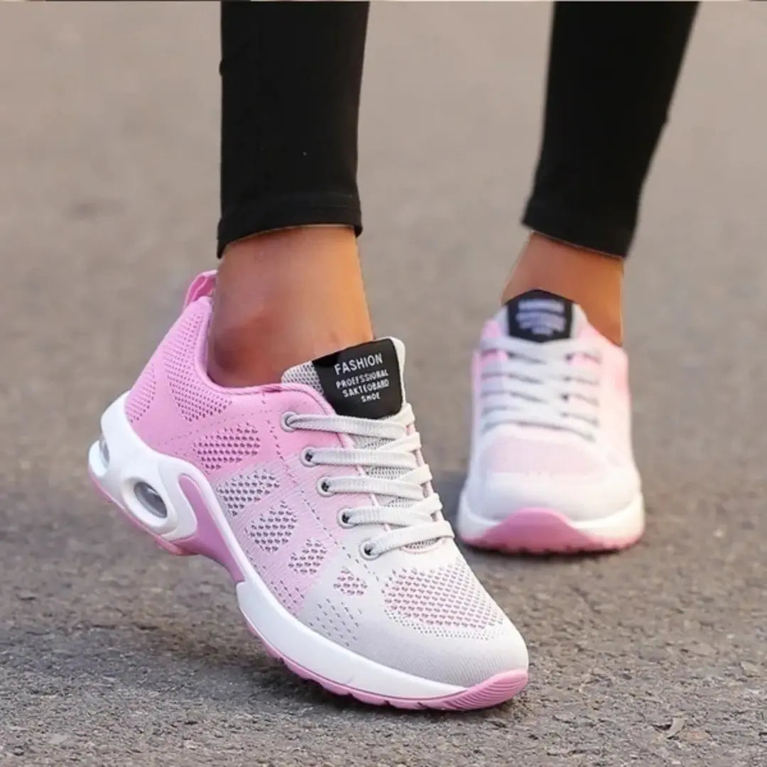 Women's white mesh orthopedic sneakers with air cushion sole and lightweight breathable design