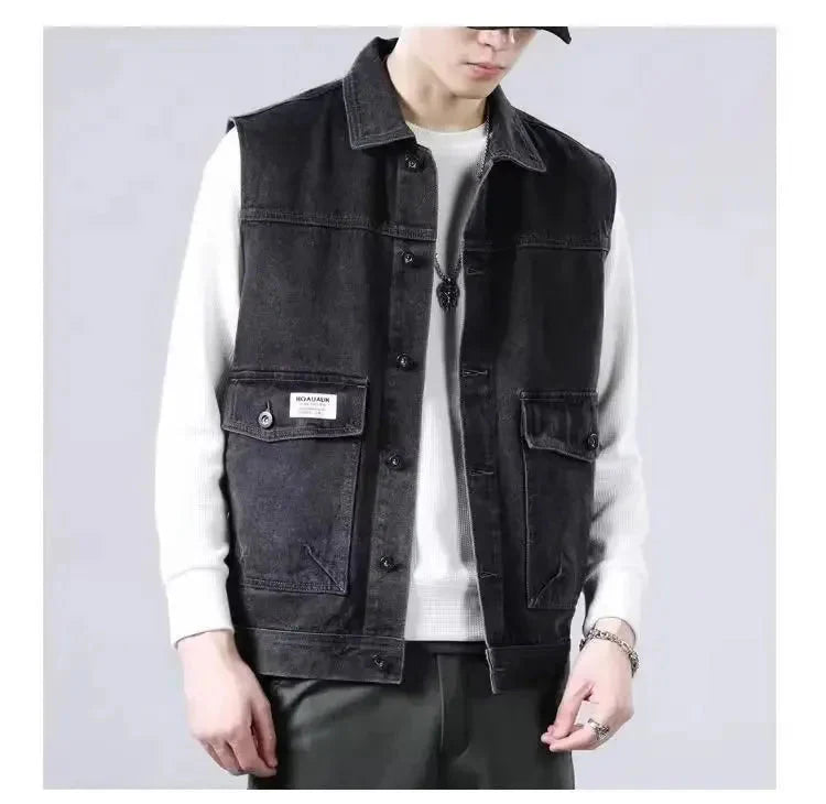 Van classic unisex denim vest contemporary fit button-up closure everyday layering washed blue