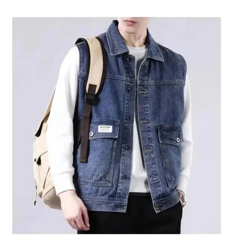 Van unisex denim vest contemporary fit button-up closure everyday casual layering essential