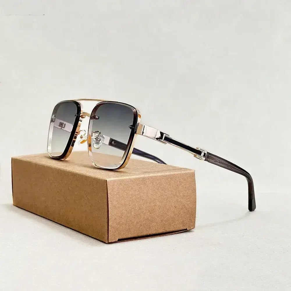 Bold square aviator sunglasses with gradient lenses, gold detailing, and UV400 protection for leaders