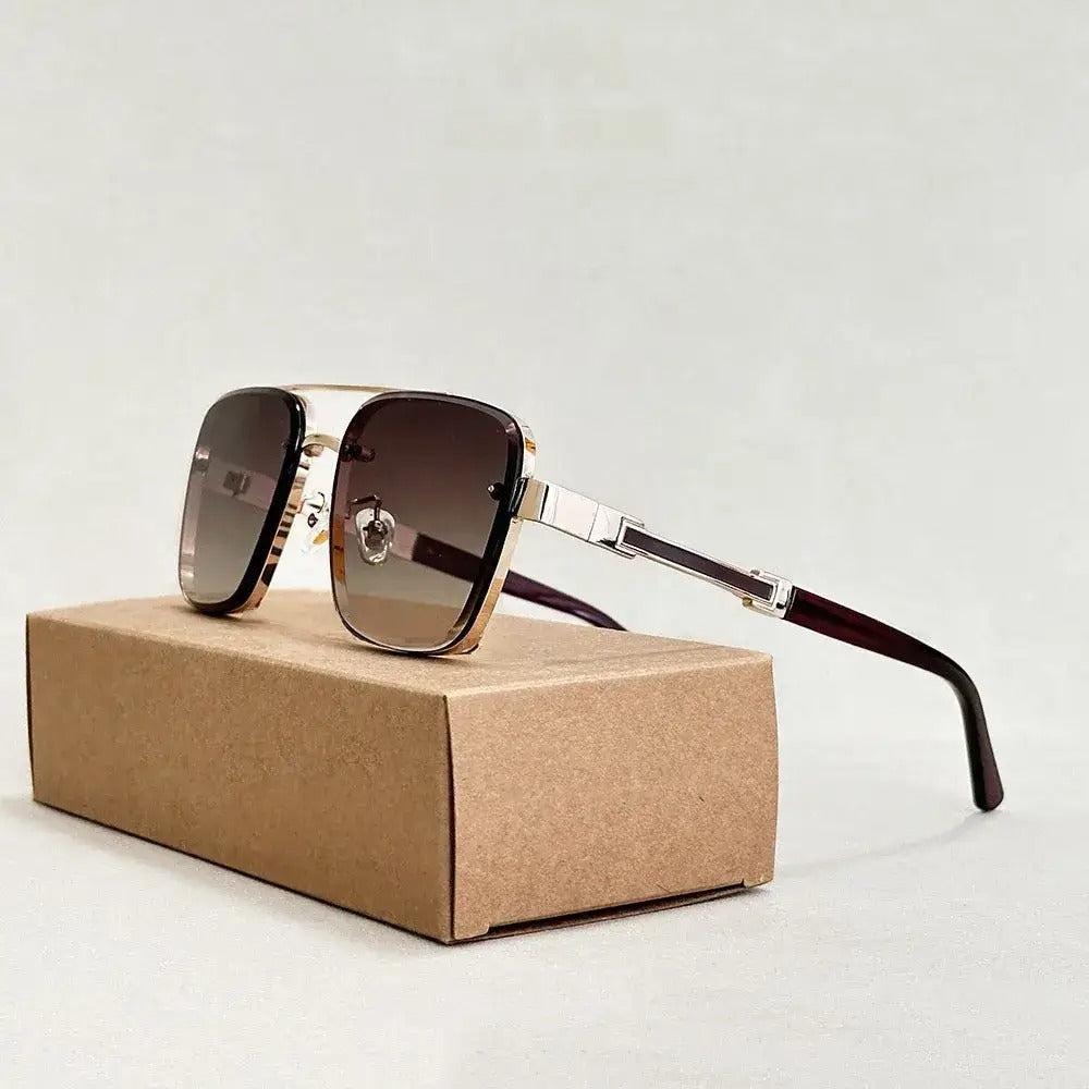 Bold square aviator sunglasses with gradient lenses, gold detailing, and UV400 protection for leaders