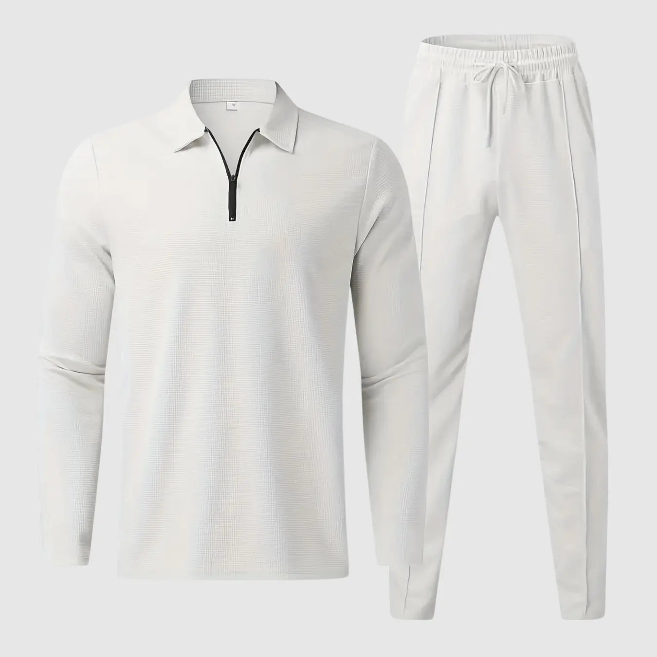 Men's lightweight breathable tracksuit set with structured quarter-zip collar and tapered fit