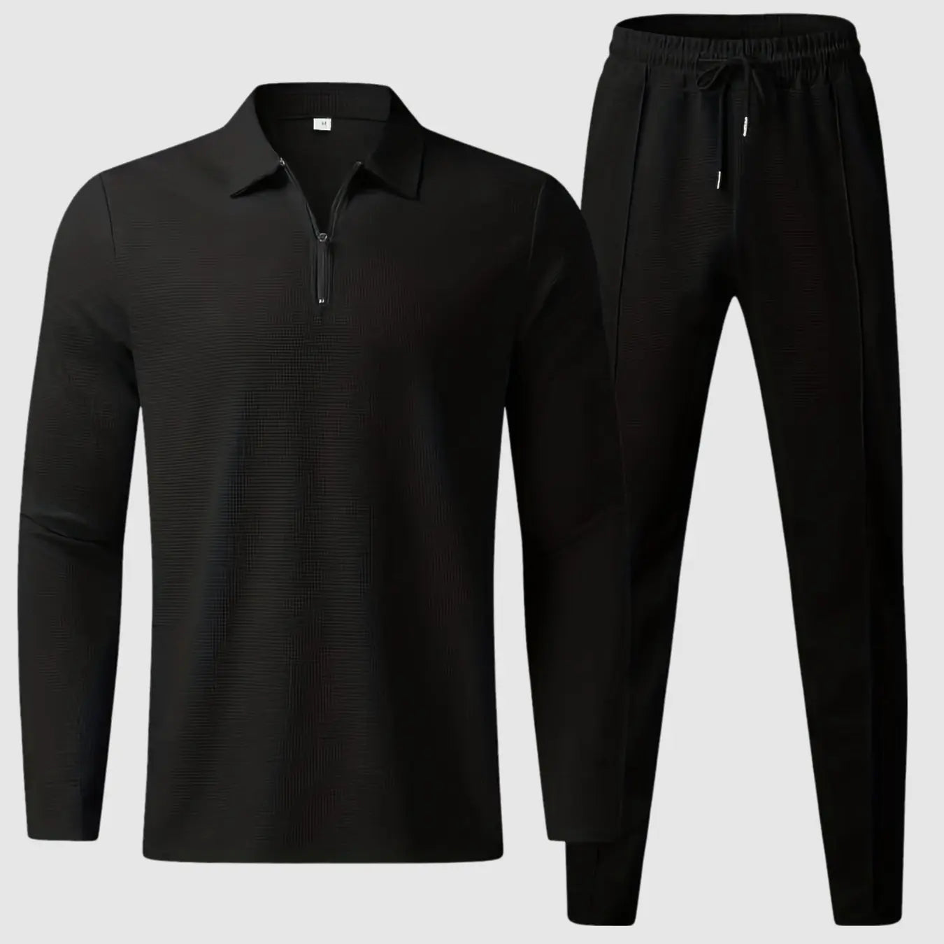 Men's lightweight breathable tracksuit set with structured quarter-zip collar and tapered fit